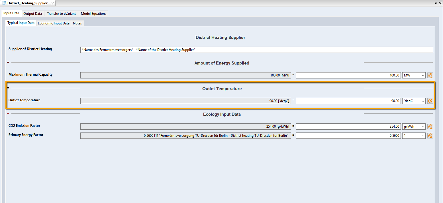 Input Data: Outlet Temperature