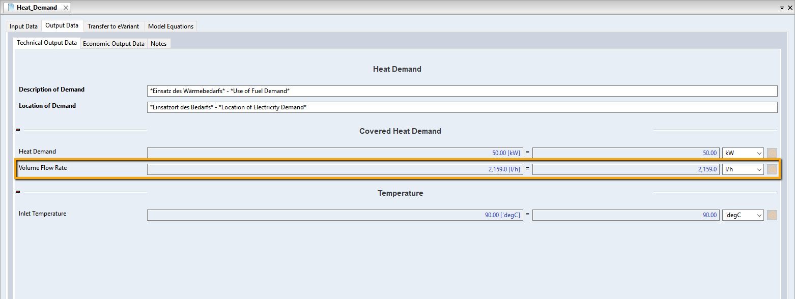 Output Data: Volume Flow Rate